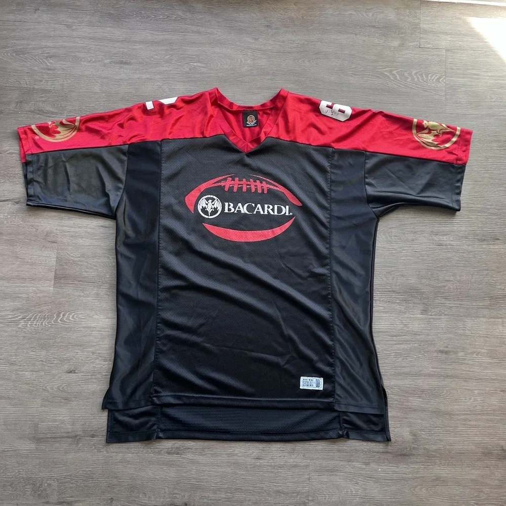 BARCARDI No 62 Size XL Football Jersey Black Red & White Accents Y2K Hiphop